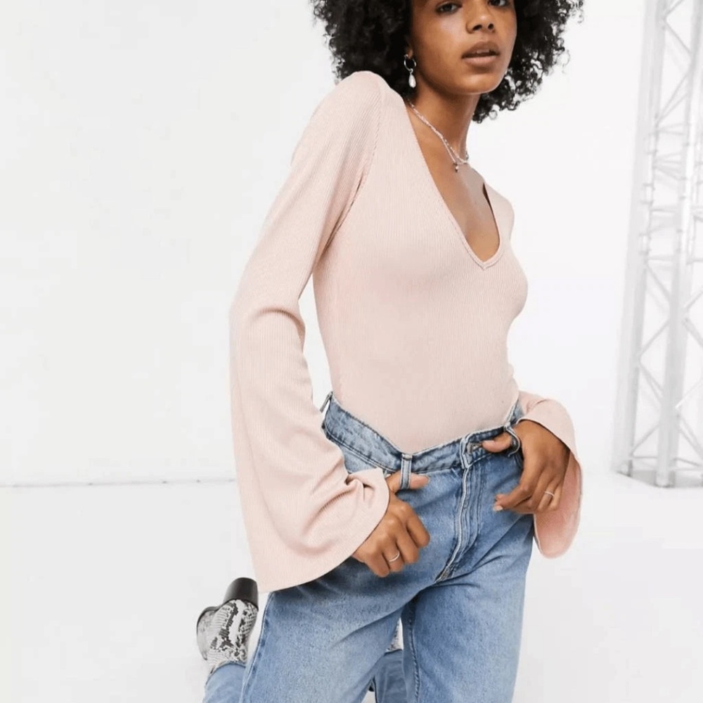 2 for $10! Free People Dusty Pink Bodysuit, S - Picture 2 of 4